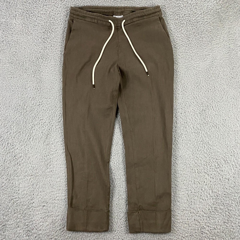 James Perse Pants Womens Small, 1 Linen Cotton Drawstring Cuffed Joggers Olive